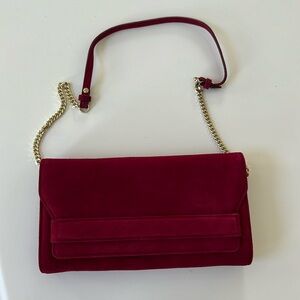 LK Bennett new with tags red suede clutch with detachable shoulder strap
